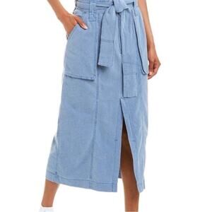 NWT Free People Sz 4 Blueberry Pie Catch Feelings Linen Blend Midi Skirt